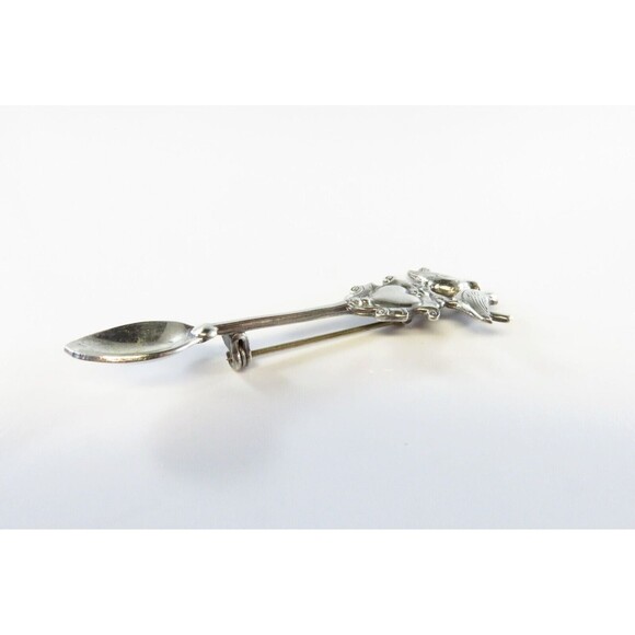 Lovely Little Sterling Silver Love Birds Spoon Brooch 2 5/8" Long - Picture 3 of 6